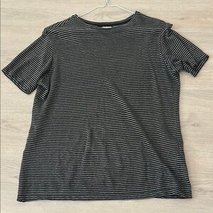 The Kooples Black and Gray Striped Short Sleeve Tee 100% Linen